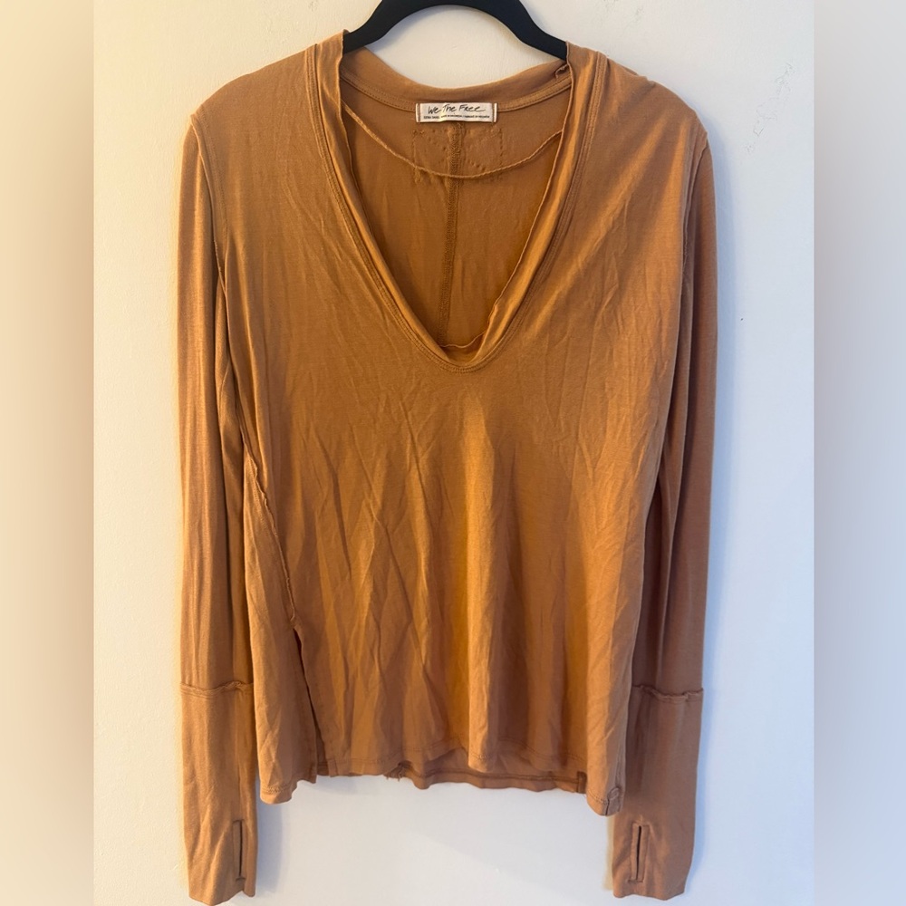 Free People We the Free Size XS Golden Nugget Tee Fresh and Clean Long Sleeve